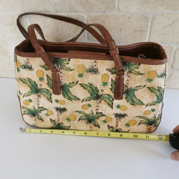 Tropical Woven Purse Liz Claiborne Palm Tree Pineapple Handbag Bag - Picture 14 of 16
